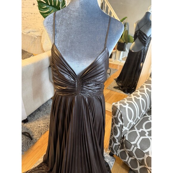 ALC Aries Satin Pleated Dress in Chocolate.Size 14. Retail- $795 - Picture 3 of 16
